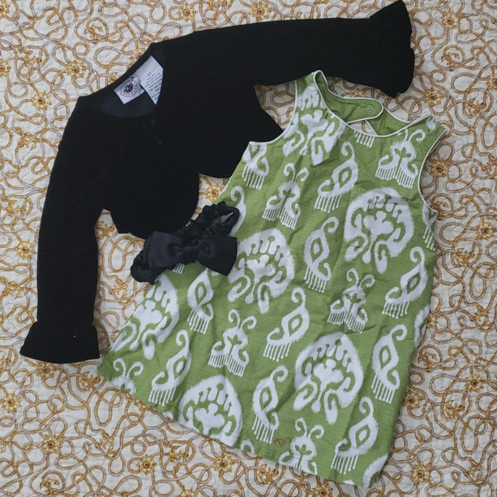 👶Girls 3-piece: Dress, Cardigan, Bow; Size 2
